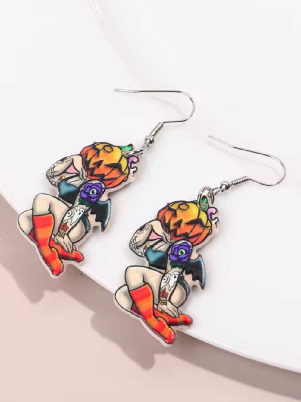 Pumpkin Girl Earrings Halloween Cute Spooky Jewelry Set